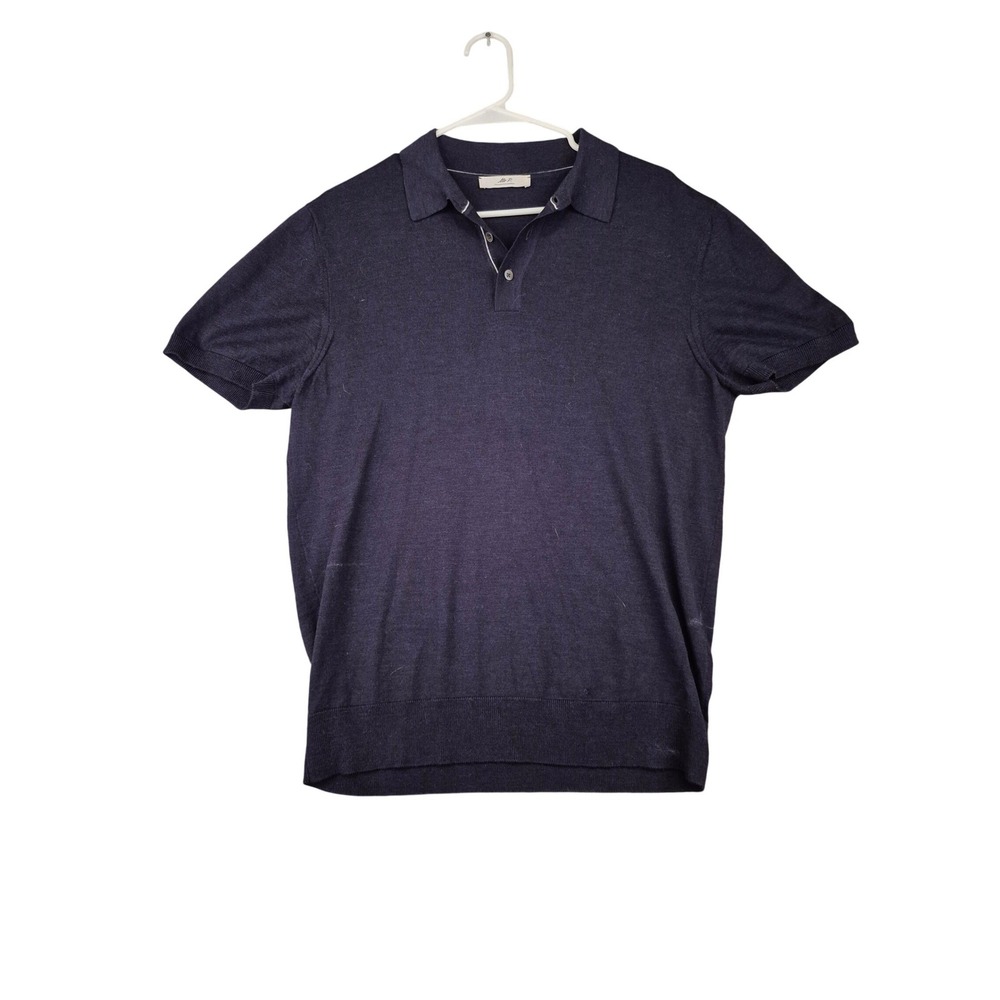 Mr P. Porter Mens Navy Blue Short Sleeve Ribbed Knit Polo Shirt Size Medium